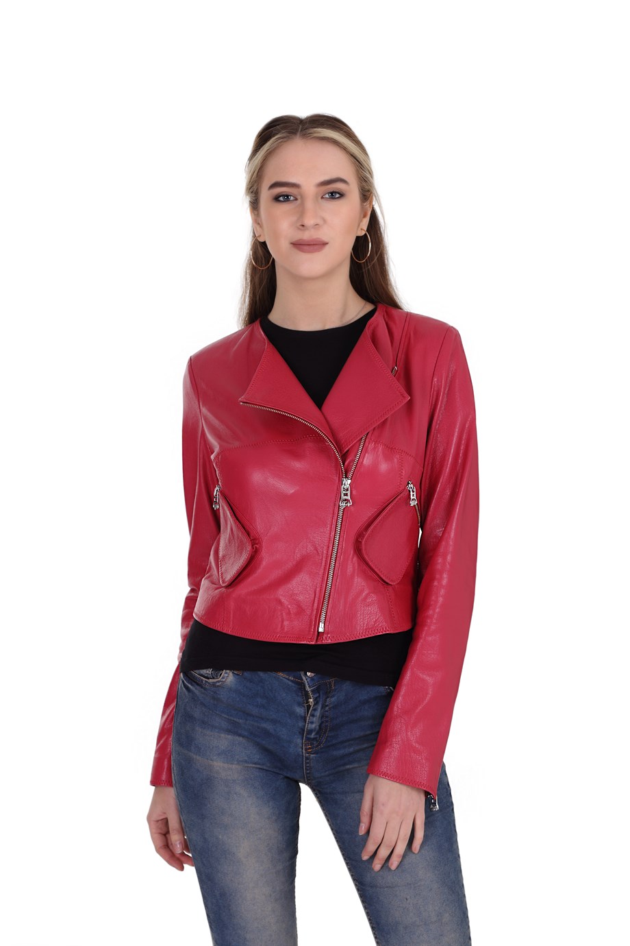 Bayan Gerçek Deri Klasik Ceket Pembe BK-1155-19554 FA2