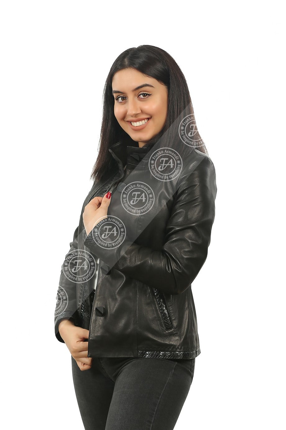 Bayan Gerçek Deri Klasik Ceket Piton Siyah YBK-1364-19422 FA2