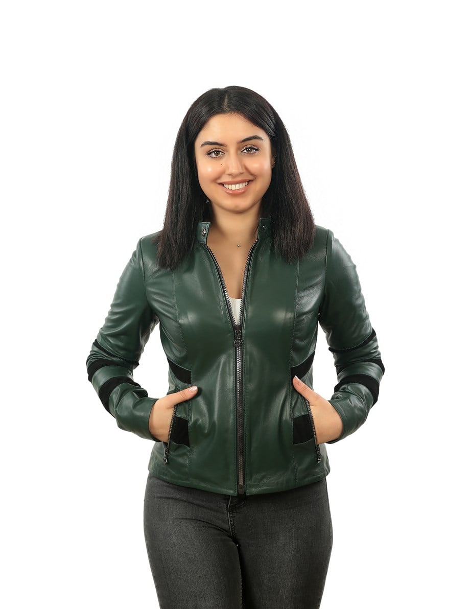 Bayan Gerçek Deri Klasik Ceket Süet Yeşil BK-1339-19437 FA2