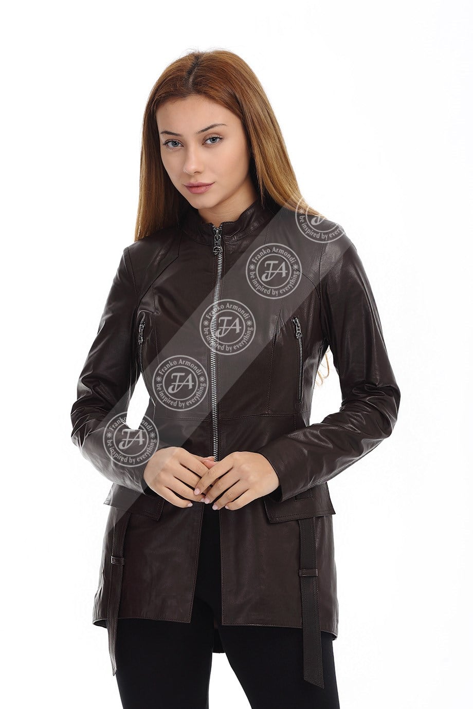 Bayan Gerçek Deri Klasik Kaban  Kahve B-1161-19655 FA2