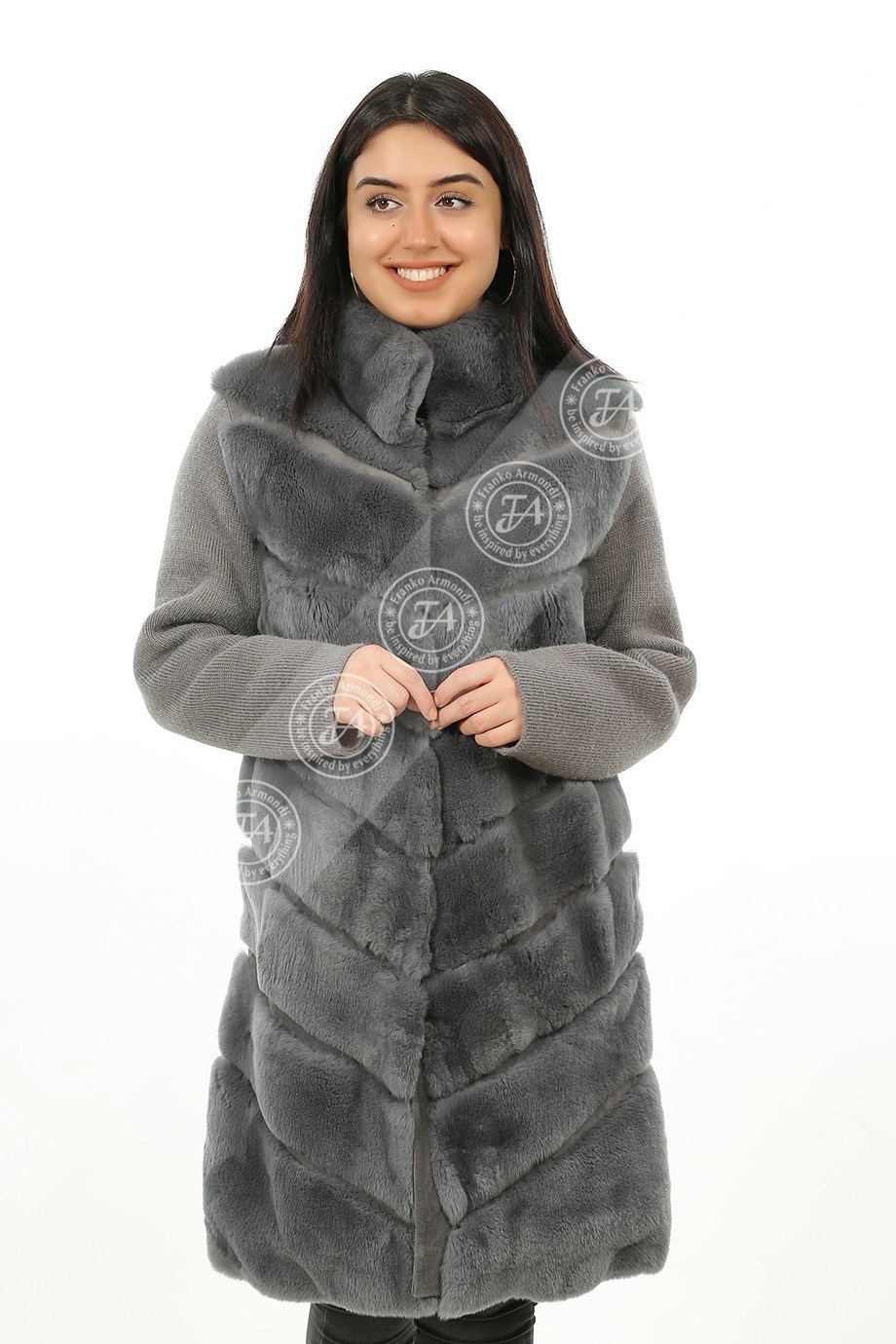 Bayan Gerçek Deri Klasik Luxury Kaban  Triko Rex Gri mk-305-19511 FA2