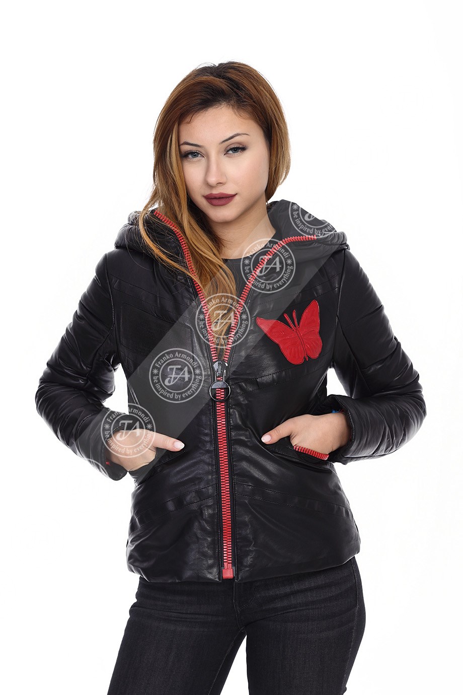 Bayan Gerçek Deri Klasik Luxury Mont Kapşonlu Yazılı Siyah EBK-1470-19737 FA2