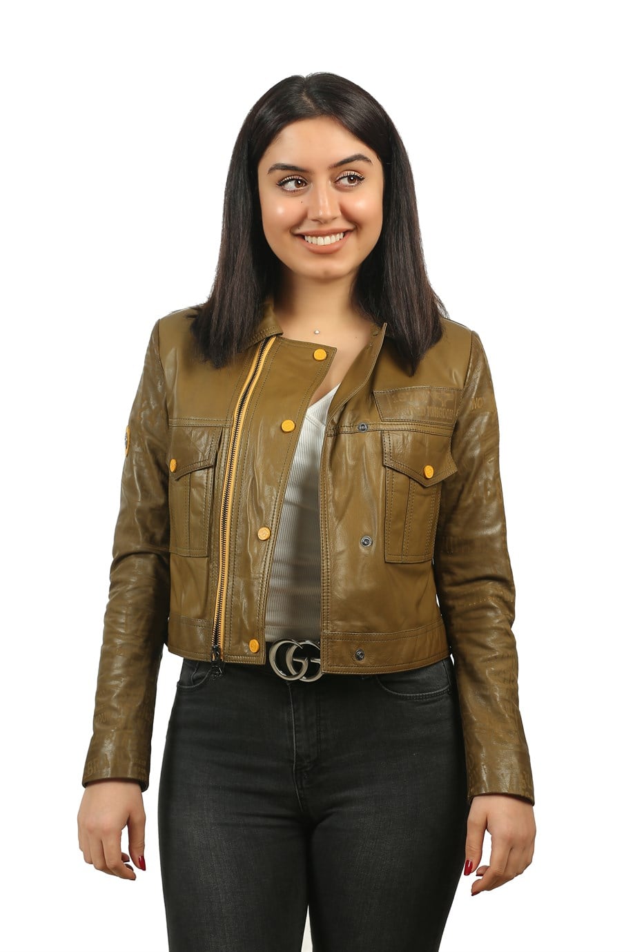 Bayan Gerçek Deri Spor Luxury Mont Yazılı Haki bk-1354-19445 FA2