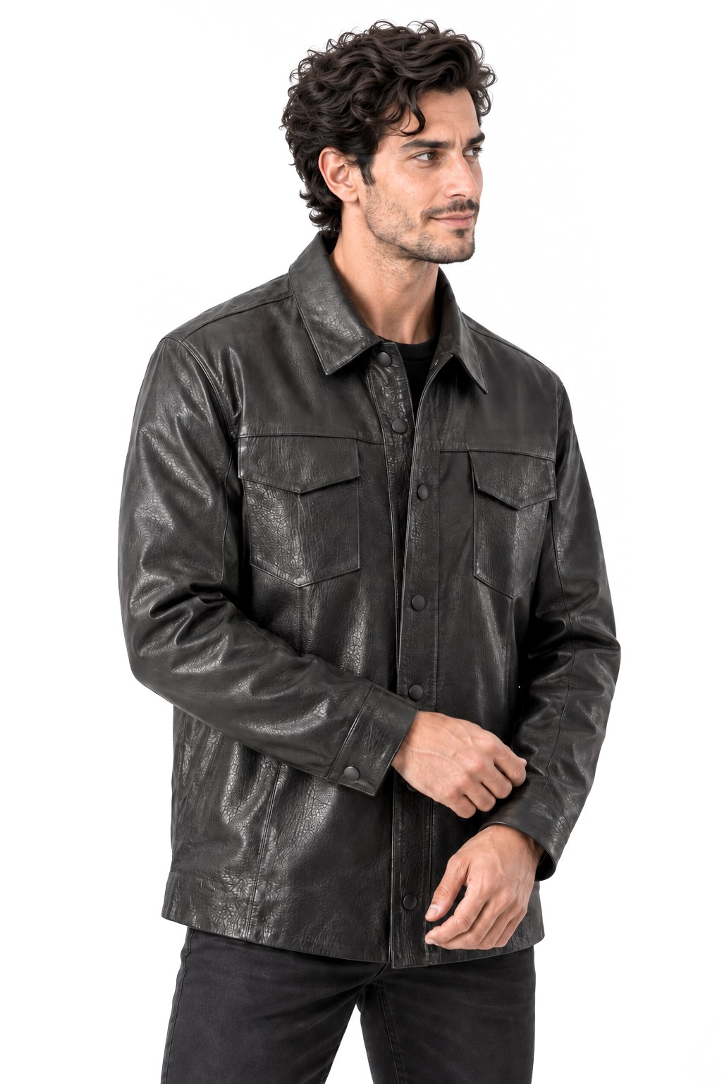 Erkek deri kaban düğmeli