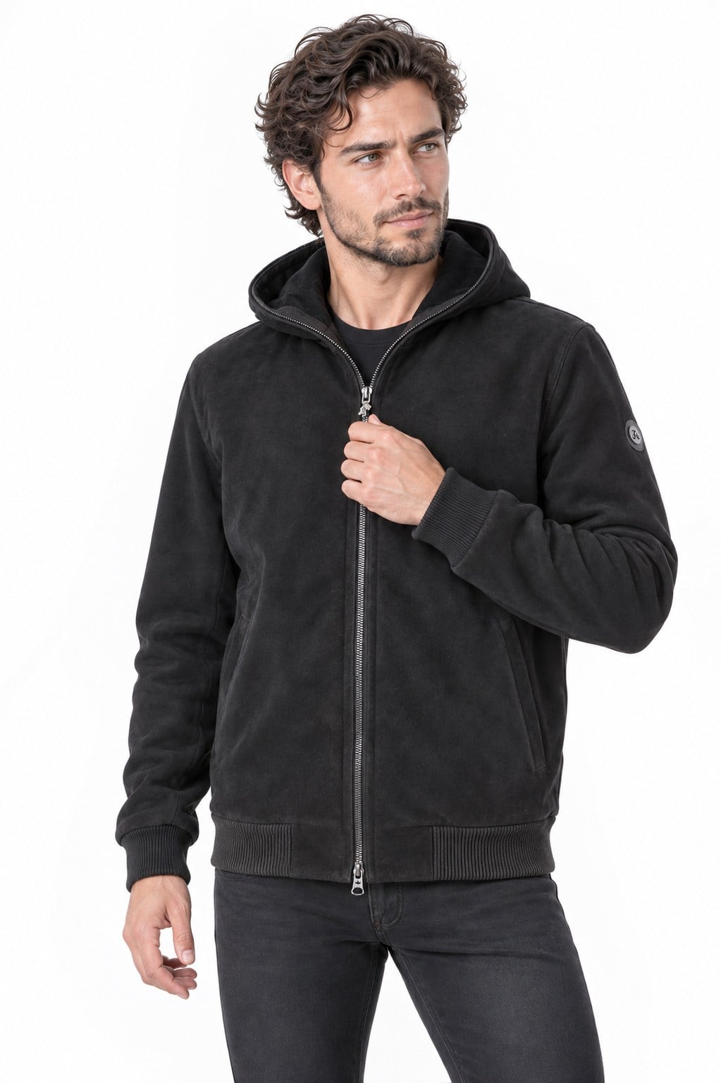 Erkek deri süet mont kapişonlu beli lastikli.Code:23940