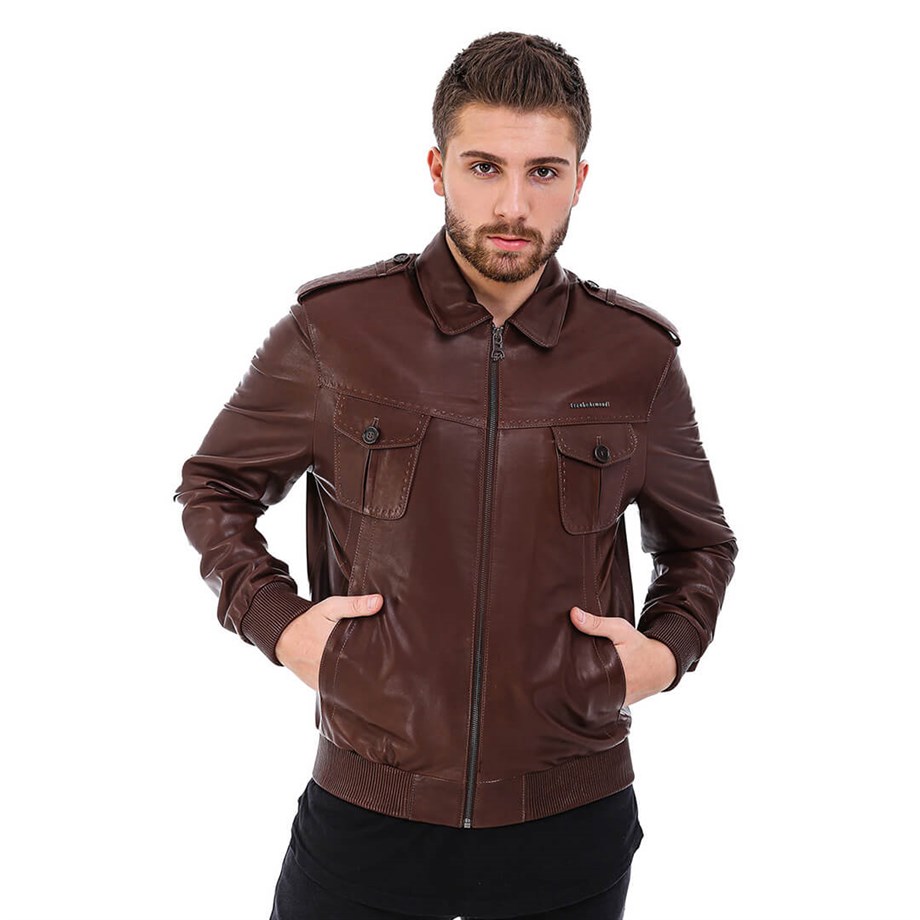 Erkek Gerçek Deri Klasik Beli Lastikli Ceket Fındık ER-330-18685 FA5
