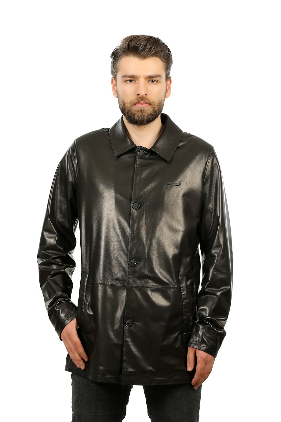 Erkek Gerçek Deri Klasik Kaban Siyah U-966-19376 FA1
