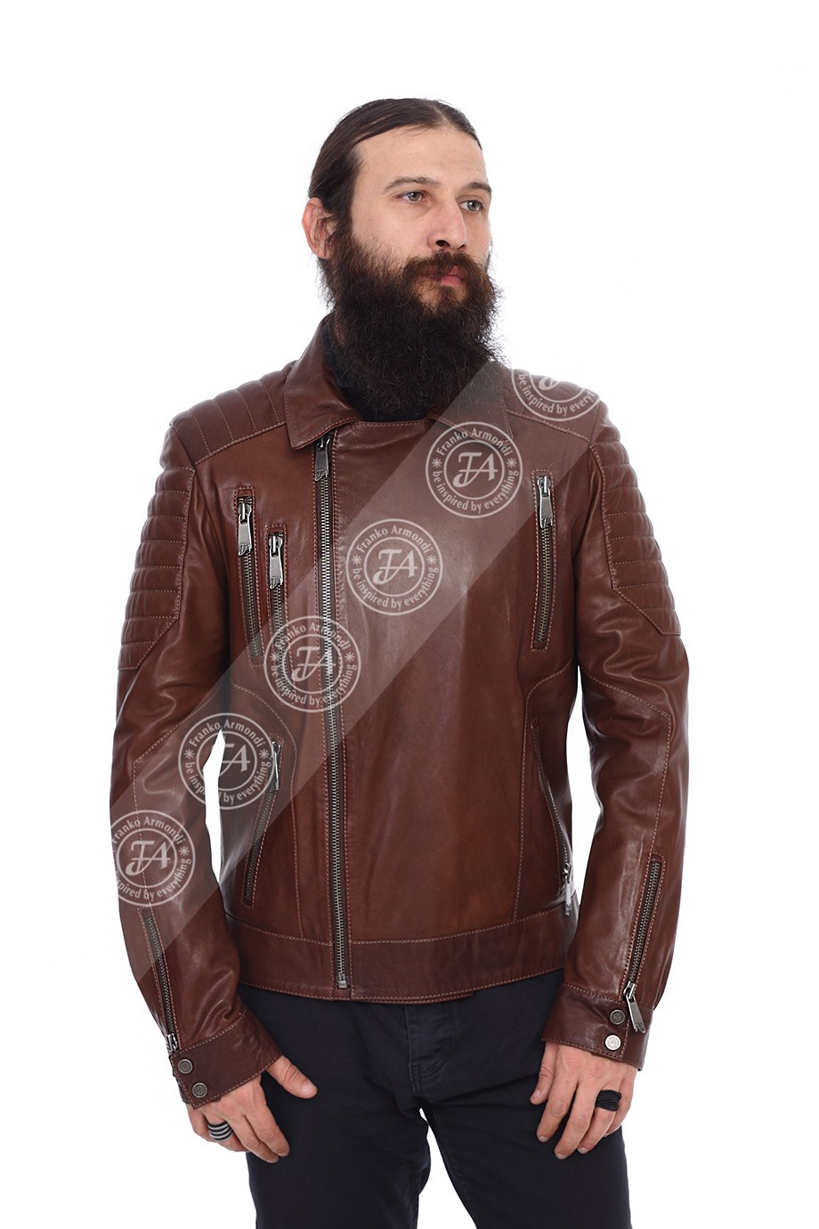 Erkek Gerçek Deri Spor Biker Mont Fındık Kahve K-368-15245  FA2