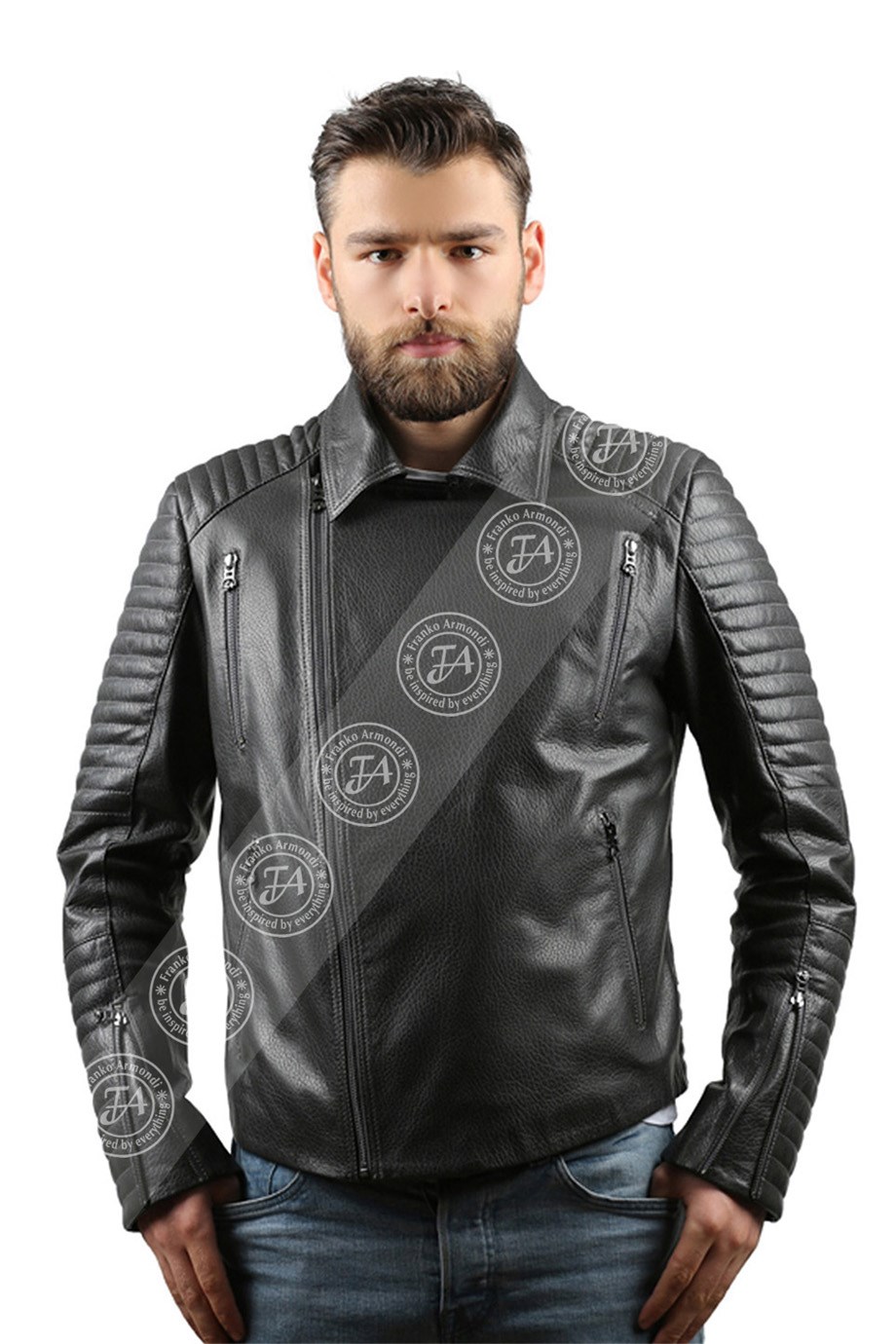 Erkek Gerçek Deri Spor Biker Mont Gri K-981-18593