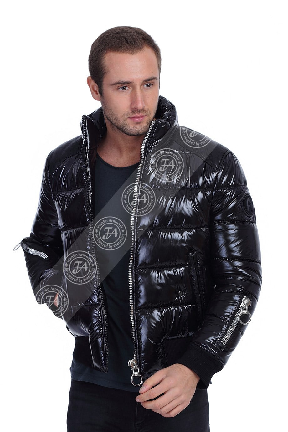 Erkek Gerçek Deri Spor Kışlık Mont Beli Lastikli Su Geçirmez Kumaş Siyah K-1490-19757 FA2