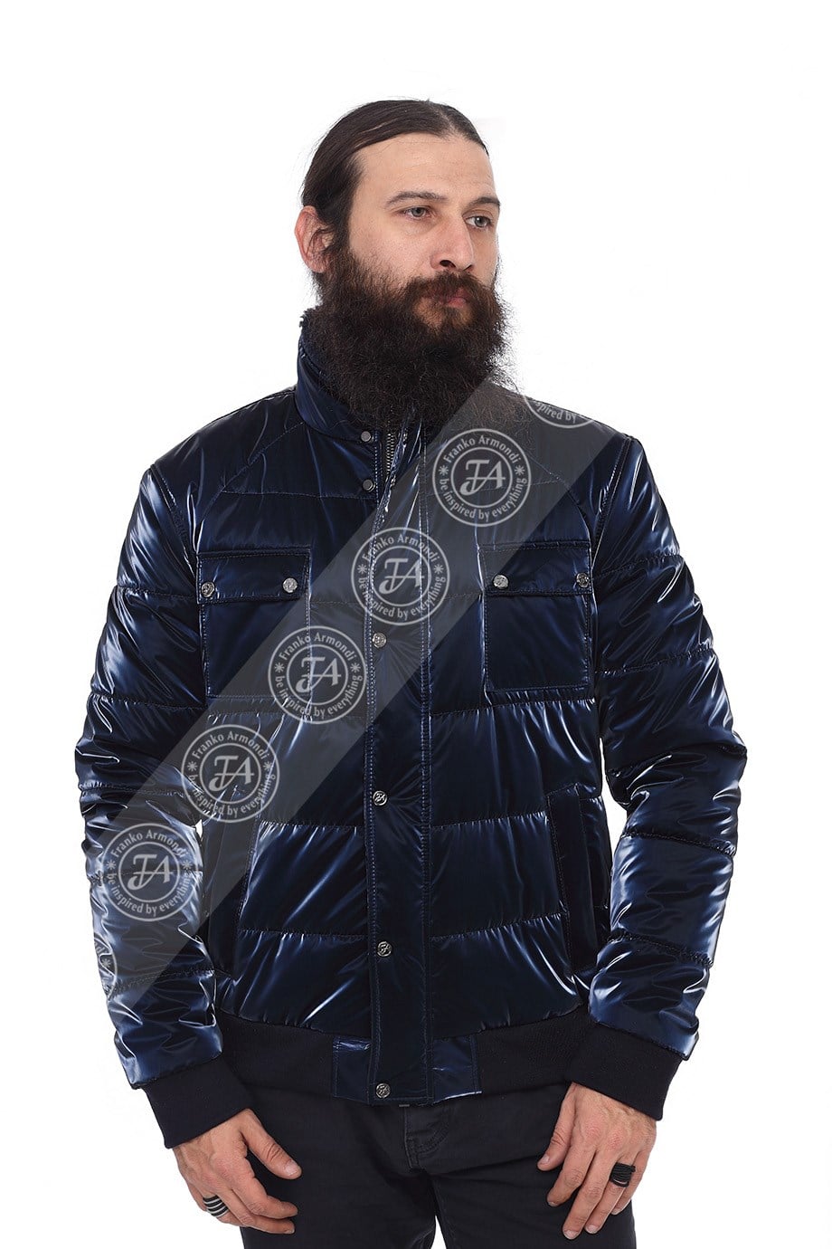 Erkek Gerçek Deri Spor Kışlık Mont Su Geçirmez Kumaş Beli Lastikli Astragan Lacivert K-1516-19819 FA2
