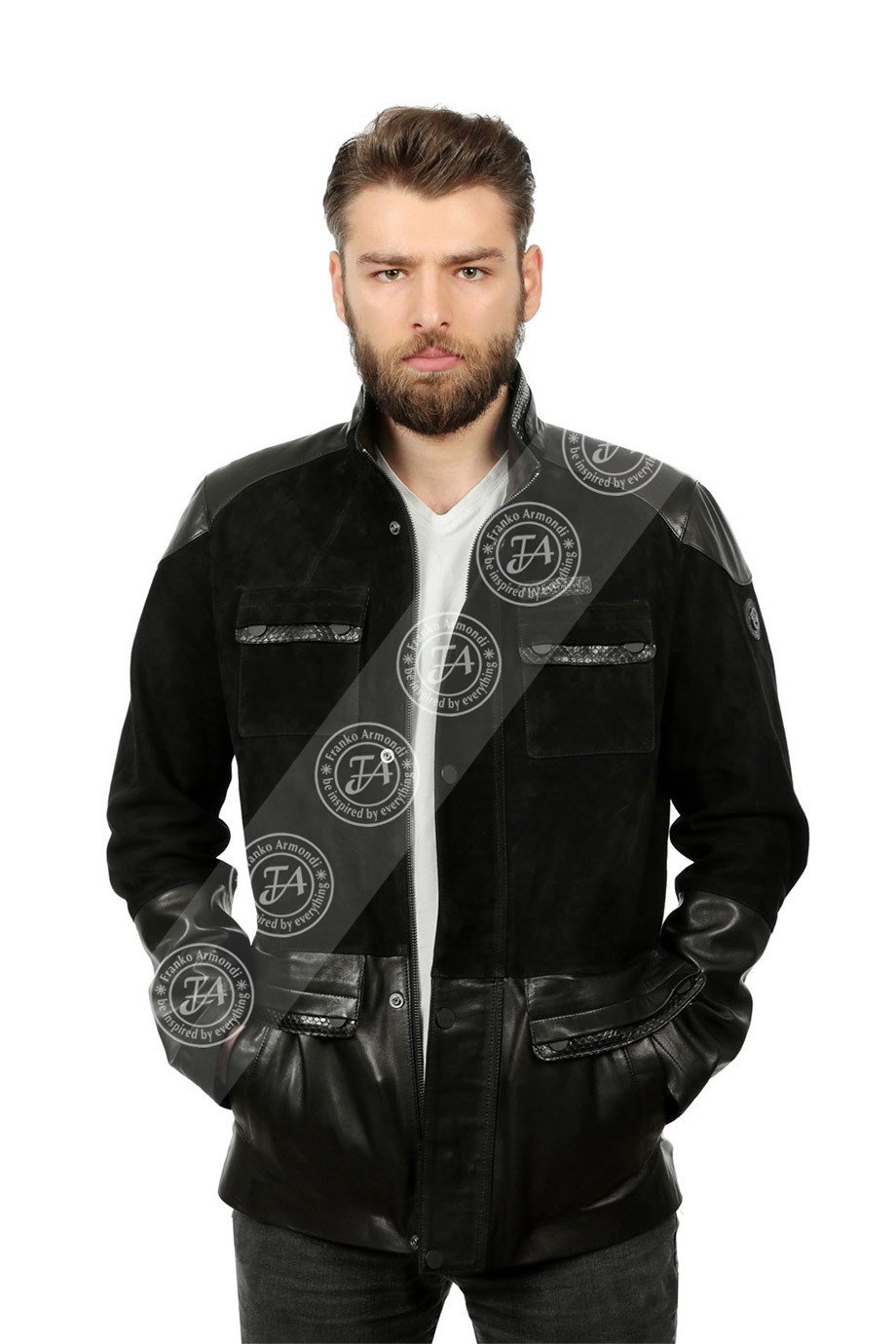Erkek Gerçek Deri Spor Luxury Kaban  Piton Süet Siyah K-1358-19419