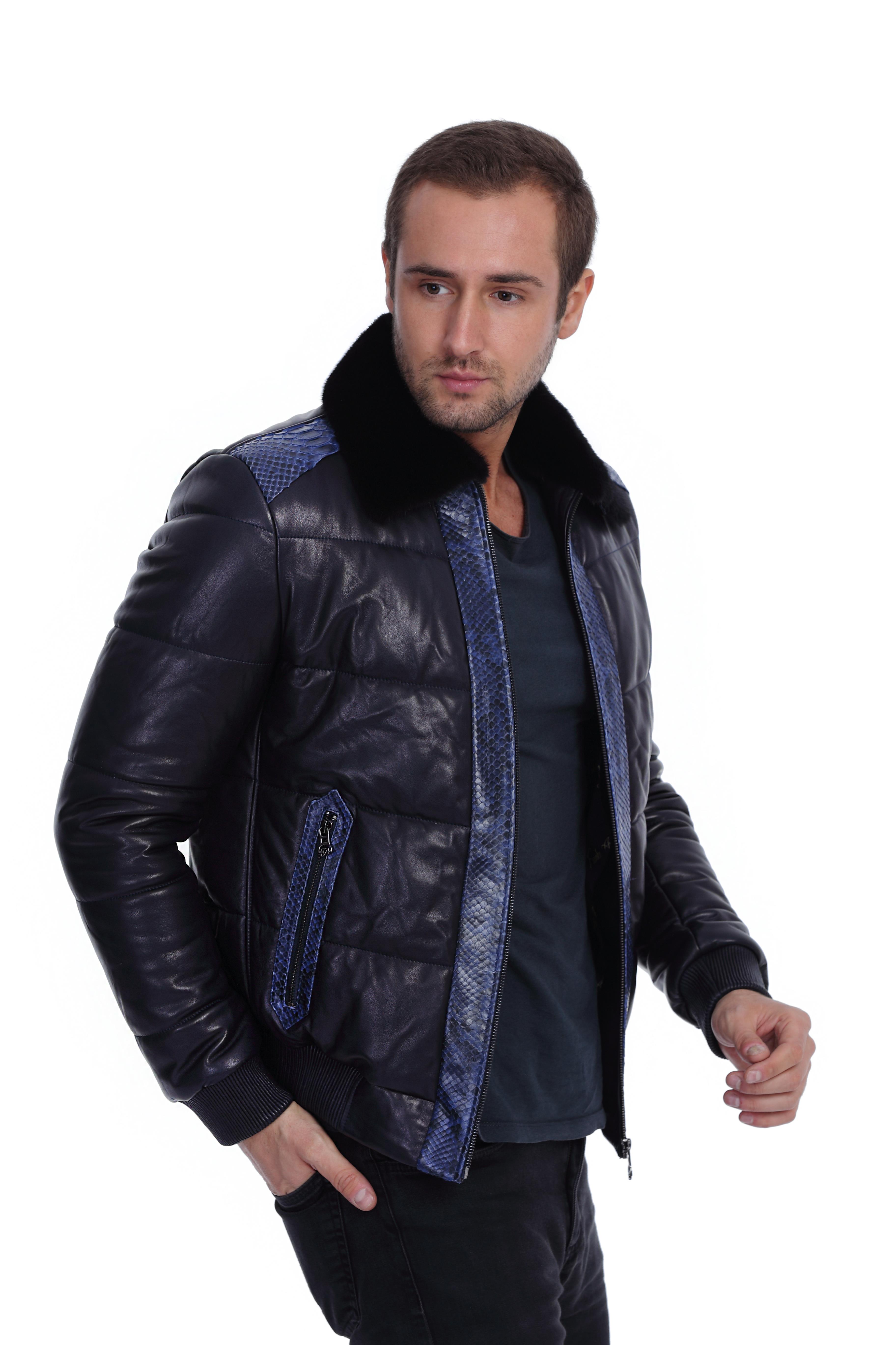 Erkek Gerçek Deri  Spor Luxury Mont Beli Lastikli Şişme   lacivert KLJ-1454-19670 FA2