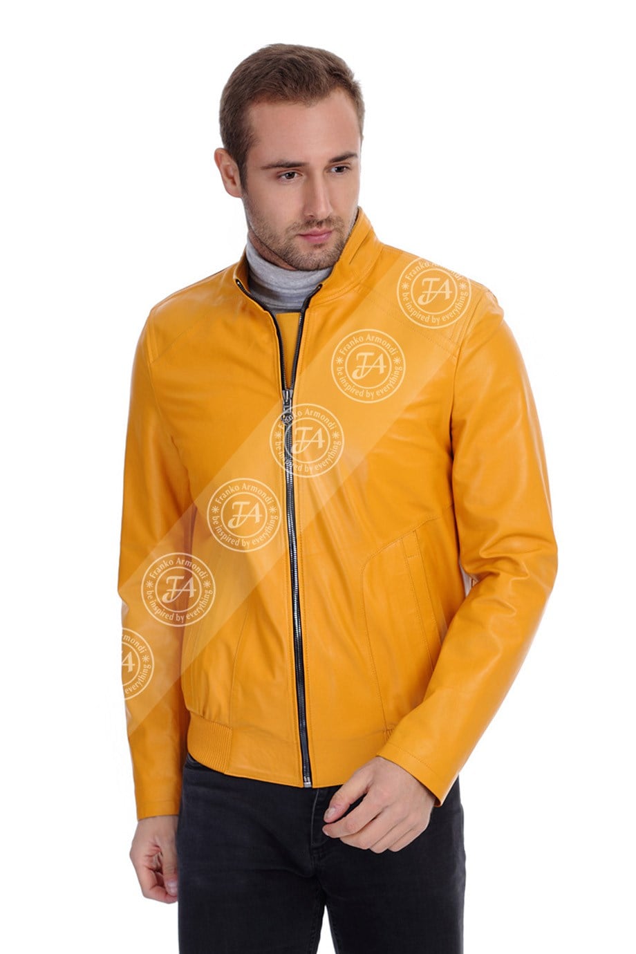 Erkek Gerçek Deri Spor Mont Beli Lastikli Sarı K-1366-19433 FA1