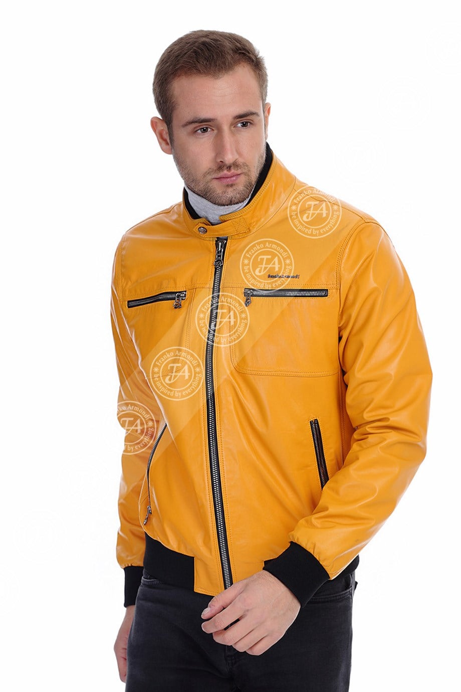 Erkek Gerçek Deri Spor Mont Beli Lastikli Sarı K-1293-19434