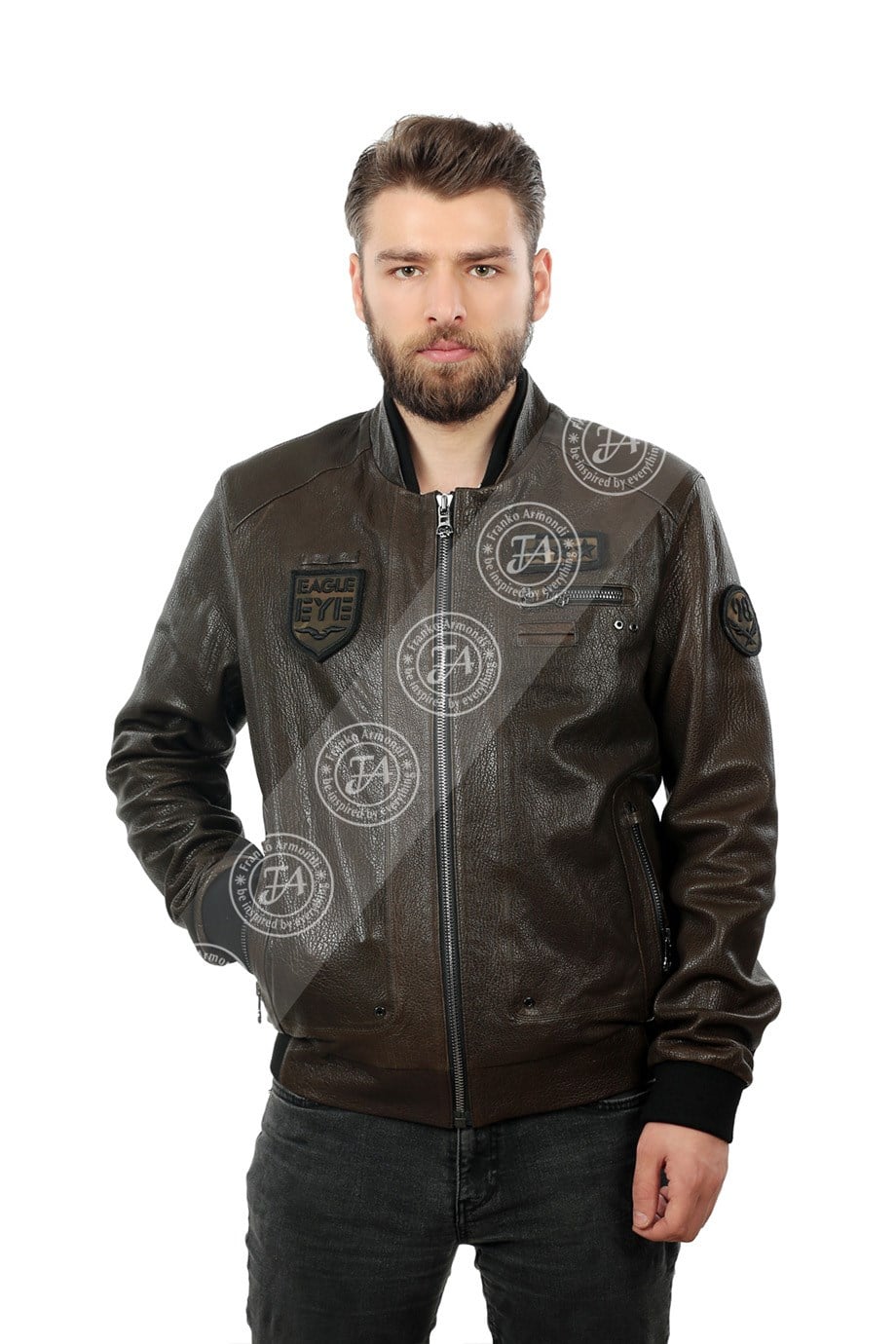 Erkek Gerçek Deri Spor Mont Beli Lastikli Haki K-1318-19360