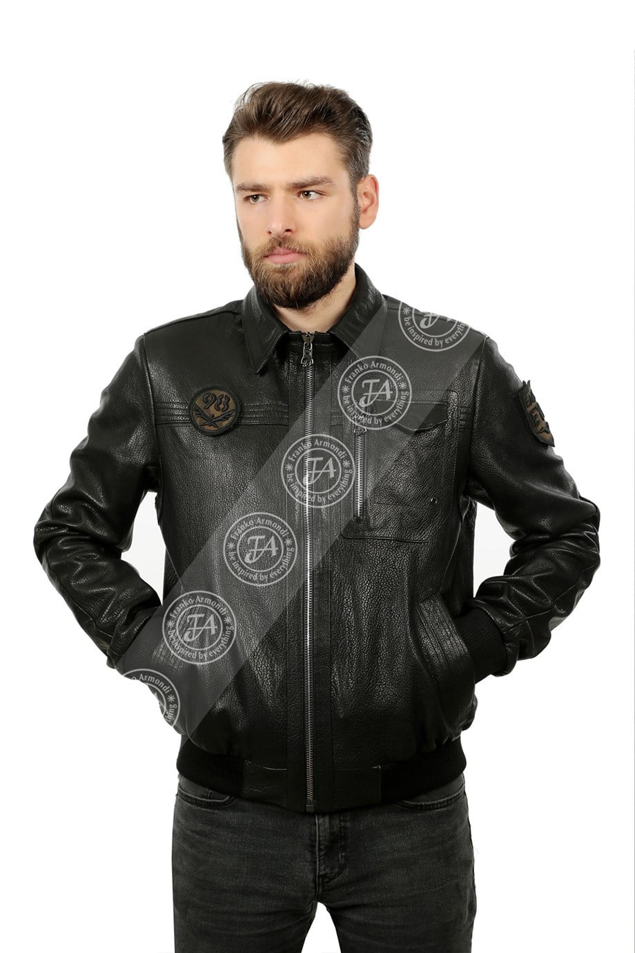Erkek Gerçek Deri Spor Mont Beli Lastikli Haki K-1316-19362