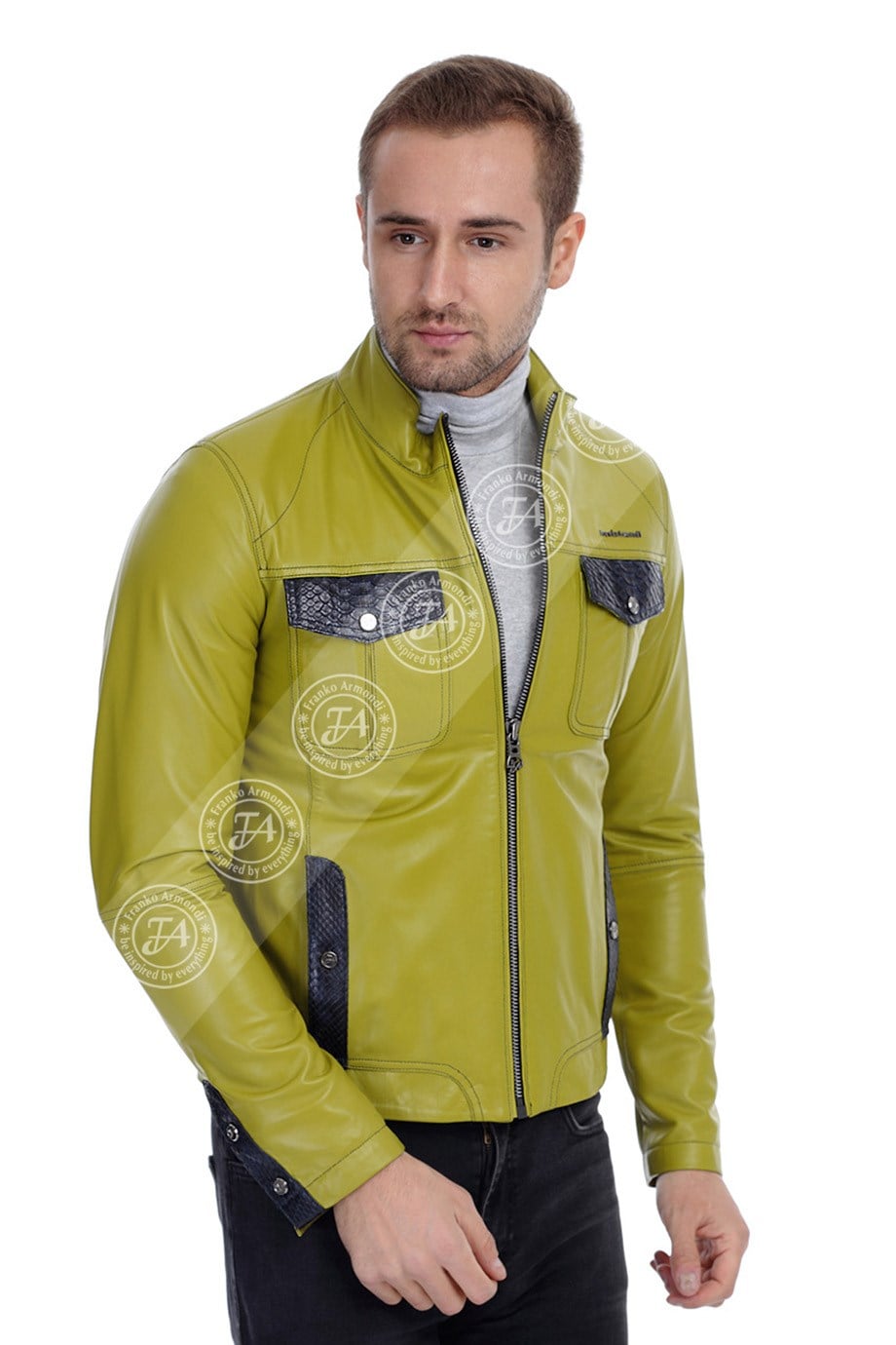 Erkek Gerçek Deri Spor Mont Piton Fıstık Yeşil K-1258-19428