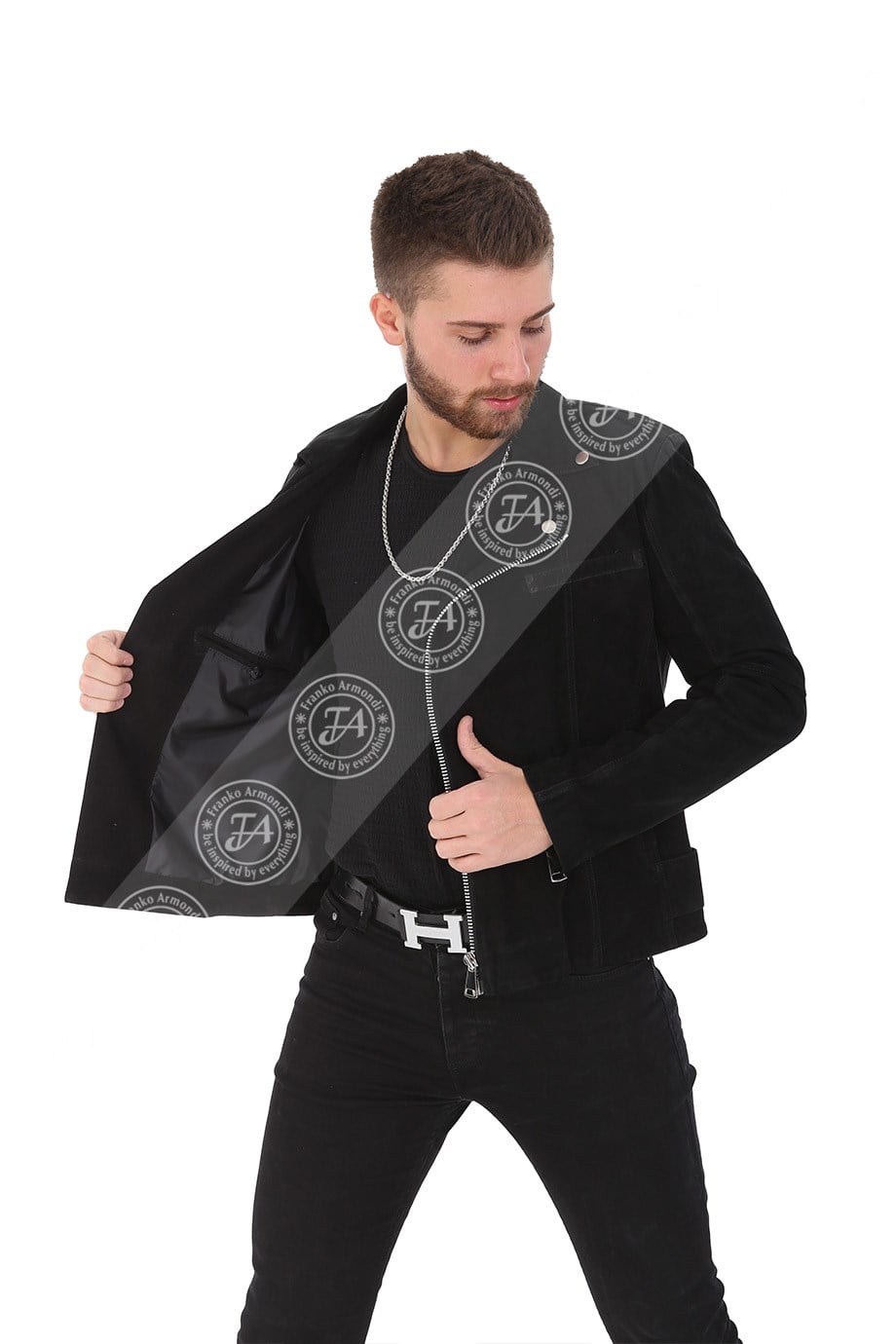 Erkek Süet Spor Biker Ceket FA3 K-773 - 17762 Siyah FA3