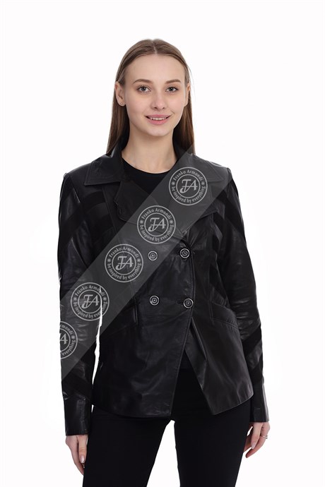 Bayan Gerçek Deri Klasik Ceket Süet Siyah BK-1475-19766 FA2