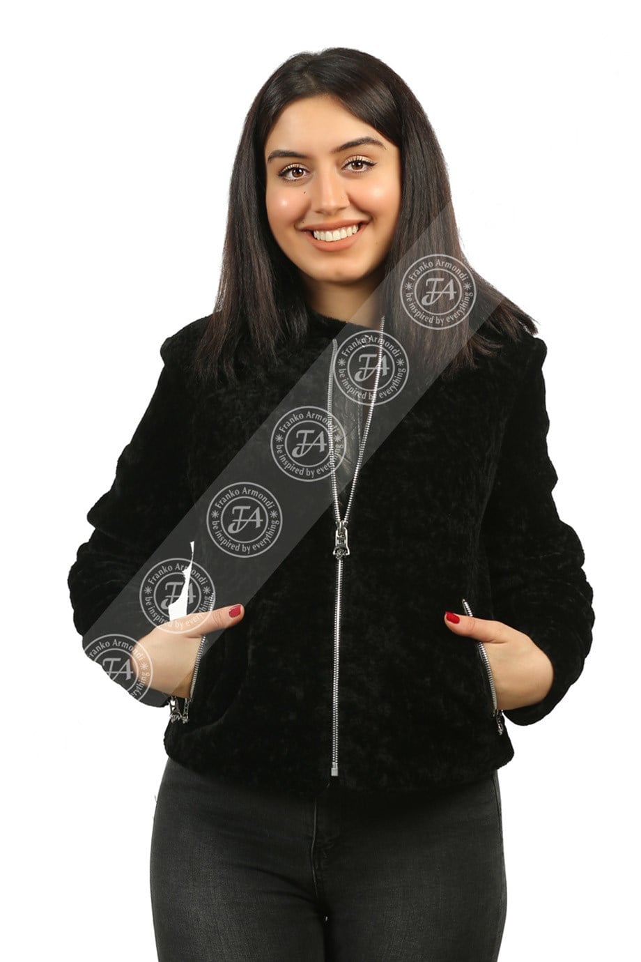 Bayan Gerçek Deri Kışlık Klasik Mont Kopmle Astragan Siyah  BK-1070-18672 FA2