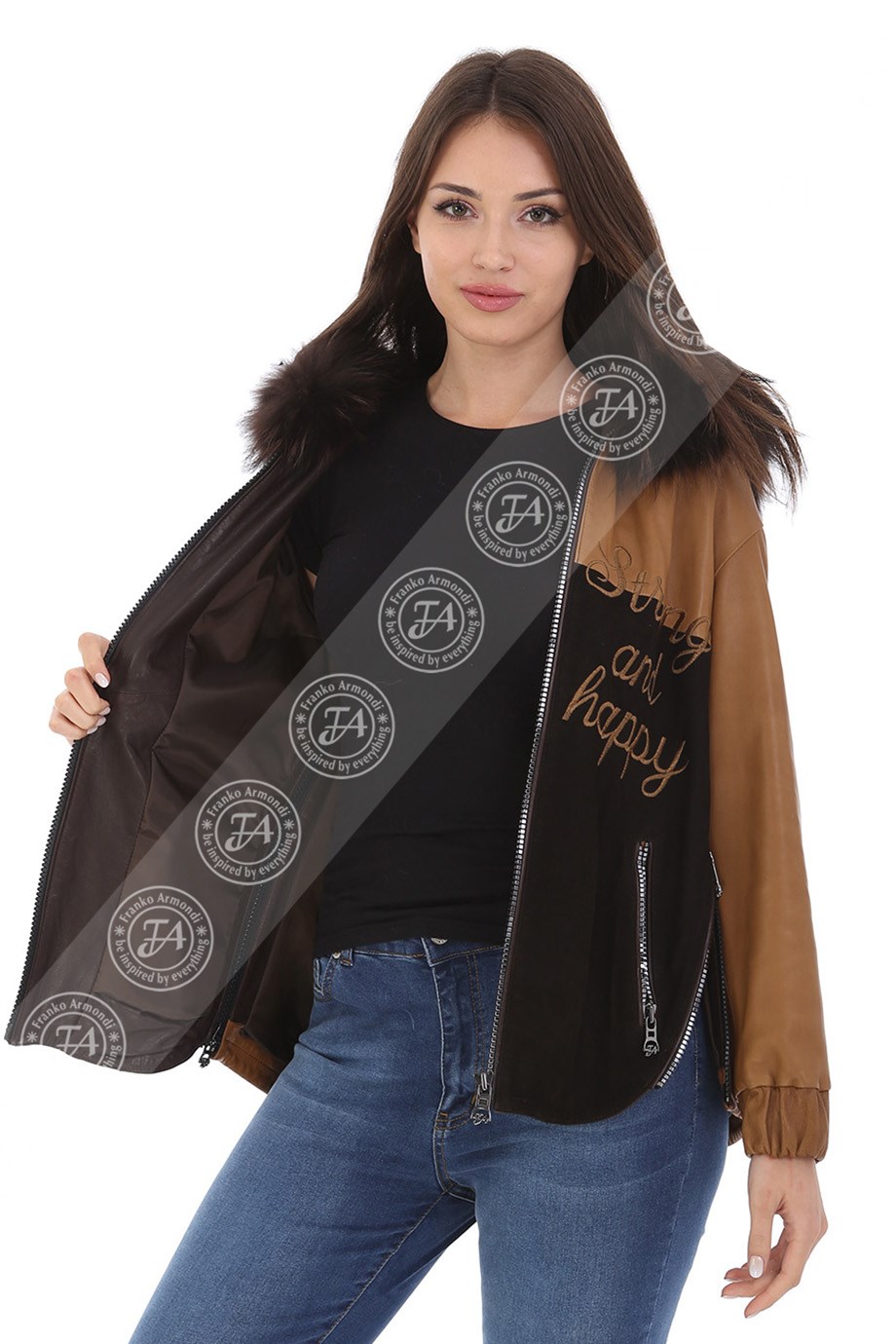 Bayan Gerçek Deri Kışlık Spor Luxury Kapşonlu Mont Bengal BK-1577 - 19977 FA3
