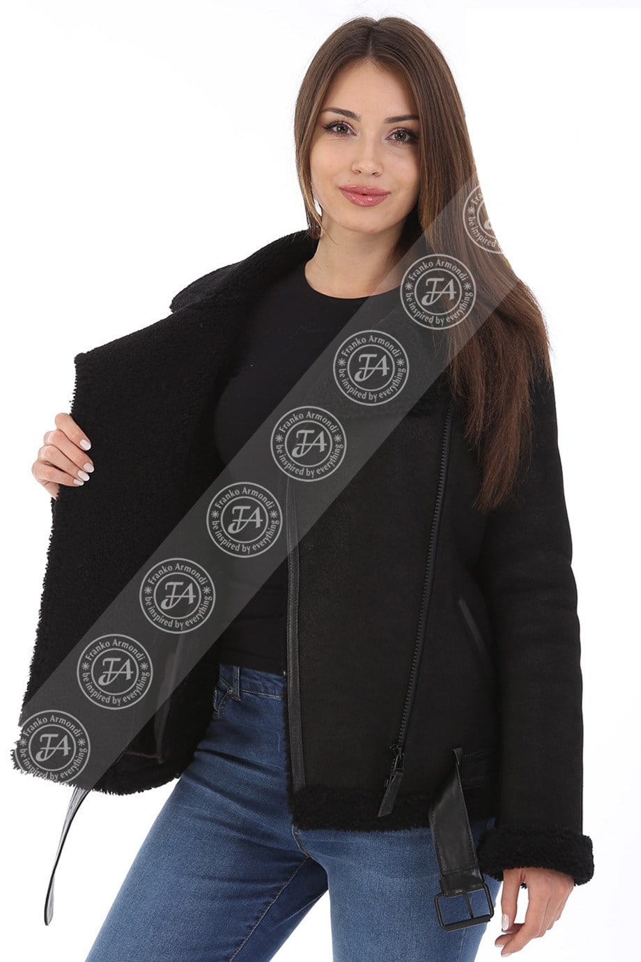 Bayan Gerçek Deri Kışlık Spor Mont Siyah BK-1175 - 20056 FA3