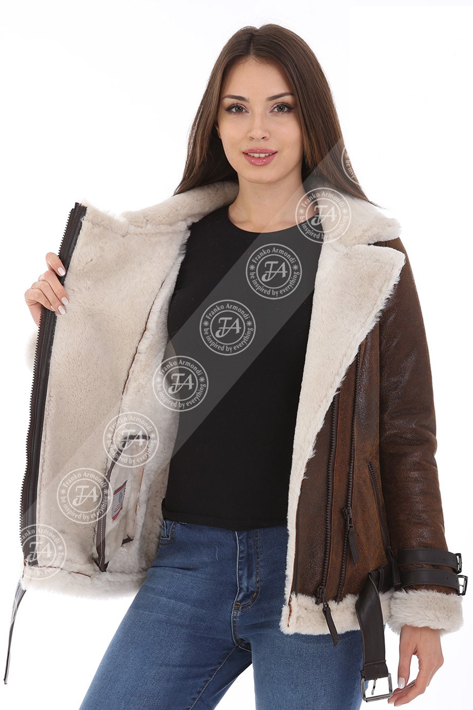 Bayan Gerçek Deri Kışlık Spor Mont Viski BO-1177 - 20058 FA3