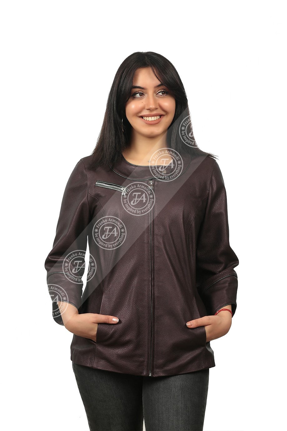 Bayan Gerçek Deri Klasik Ceket  Bordo bo-1291-19308 FA2