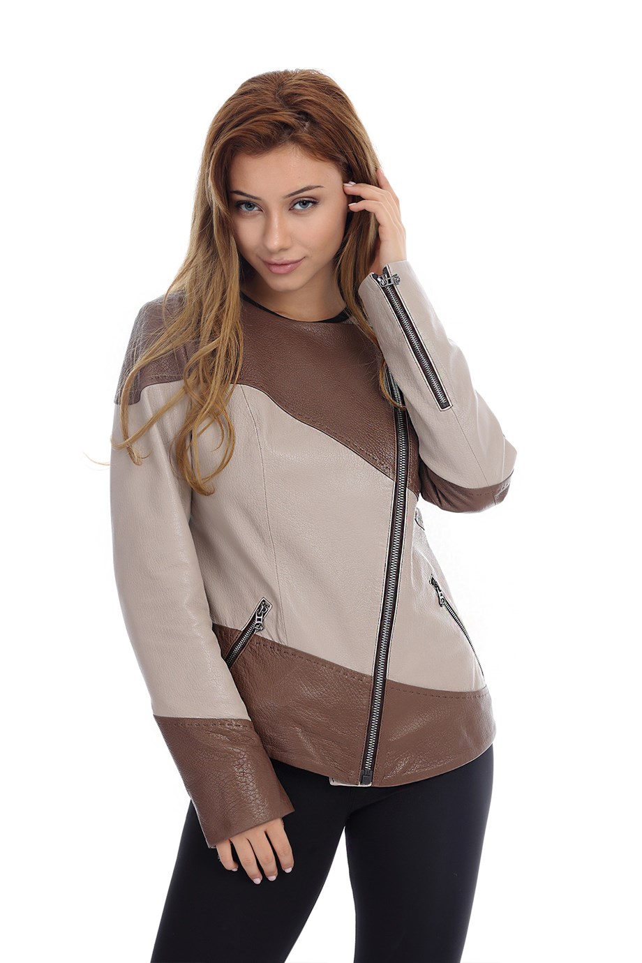 Bayan Gerçek Deri Klasik Ceket  Kahve-bej YBK-1351-19631 FA2