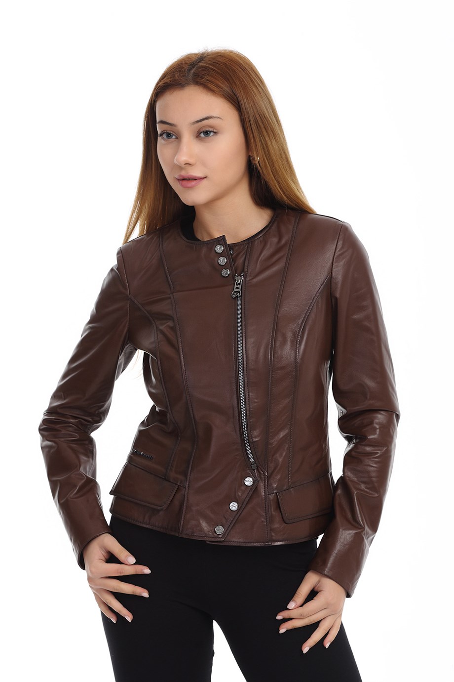 Bayan Gerçek Deri Klasik Ceket Fındık Kahve MBK-1303-19702 FA2