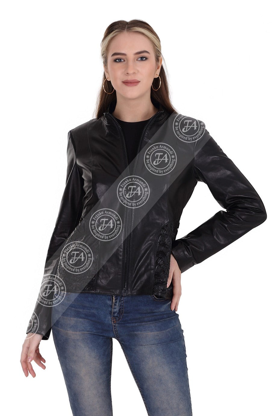 Bayan Gerçek Deri Klasik Ceket İşlemeli Siyah bk-1431-19609  FA2