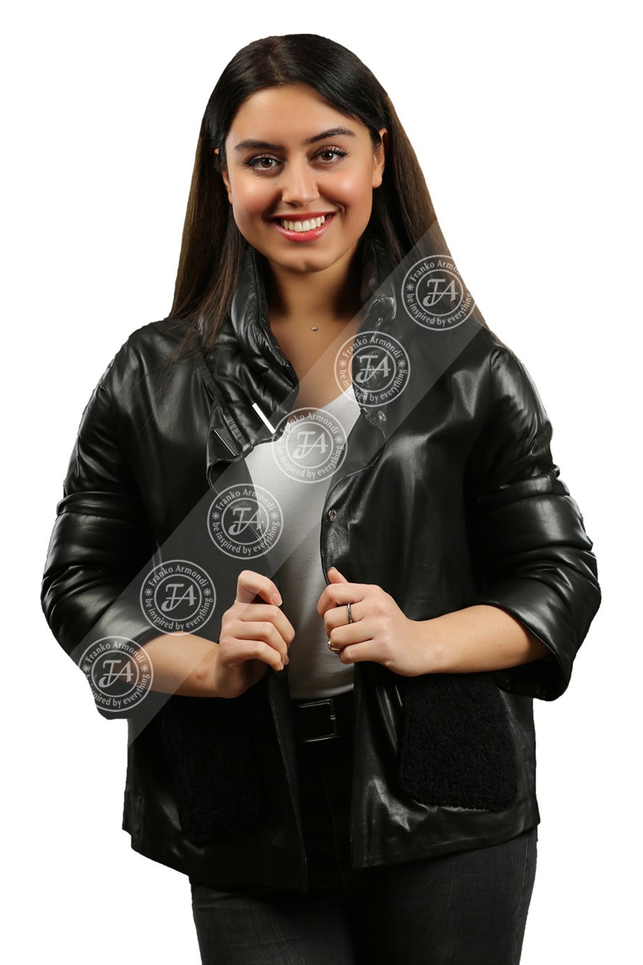 Bayan Gerçek Deri Klasik Ceket Oversize Astragan Siyah BO-1172-19046 FA2