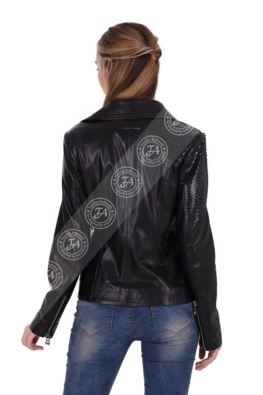 Bayan Gerçek Deri Klasik Ceket Piton Siyah YBK-1413-19579 FA2