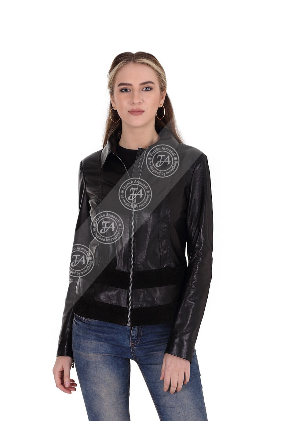 Bayan Gerçek Deri Klasik Ceket Süet Siyah BK-1368-19563 FA2