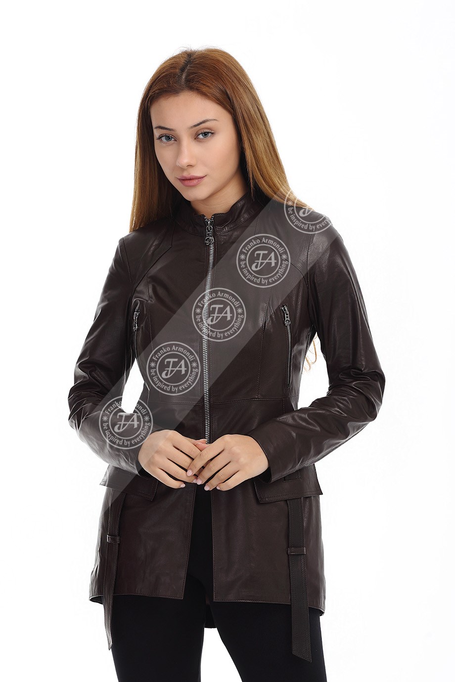 Bayan Gerçek Deri Klasik Kaban  Kahve B-1161-19655 FA2