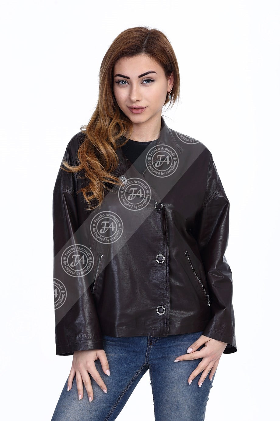 Bayan Gerçek Deri Klasik Kaban  Oversize Kahve bk-1430 G-19657 FA2