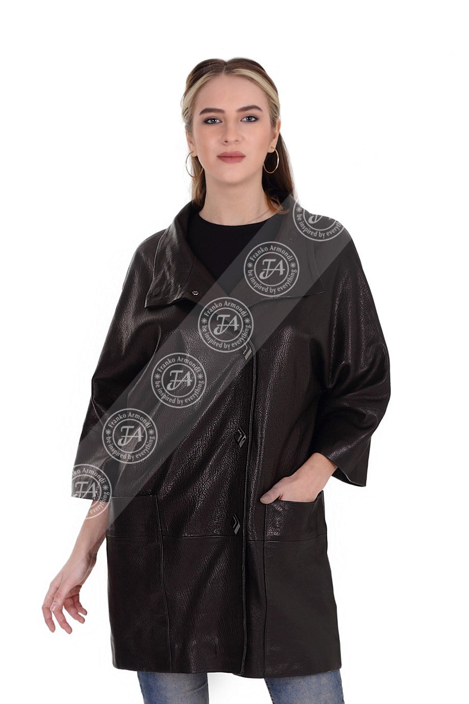 Bayan Gerçek Deri Klasik Kaban  Siyah  BU-1391-19567 FA2