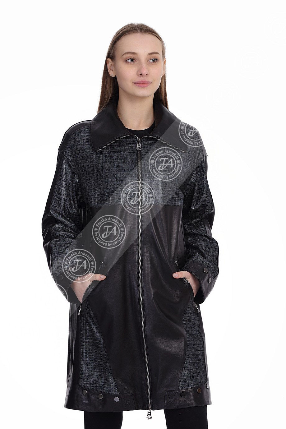 Bayan Gerçek Deri Klasik Kaban Lacivert BO-1460A-19704 FA2