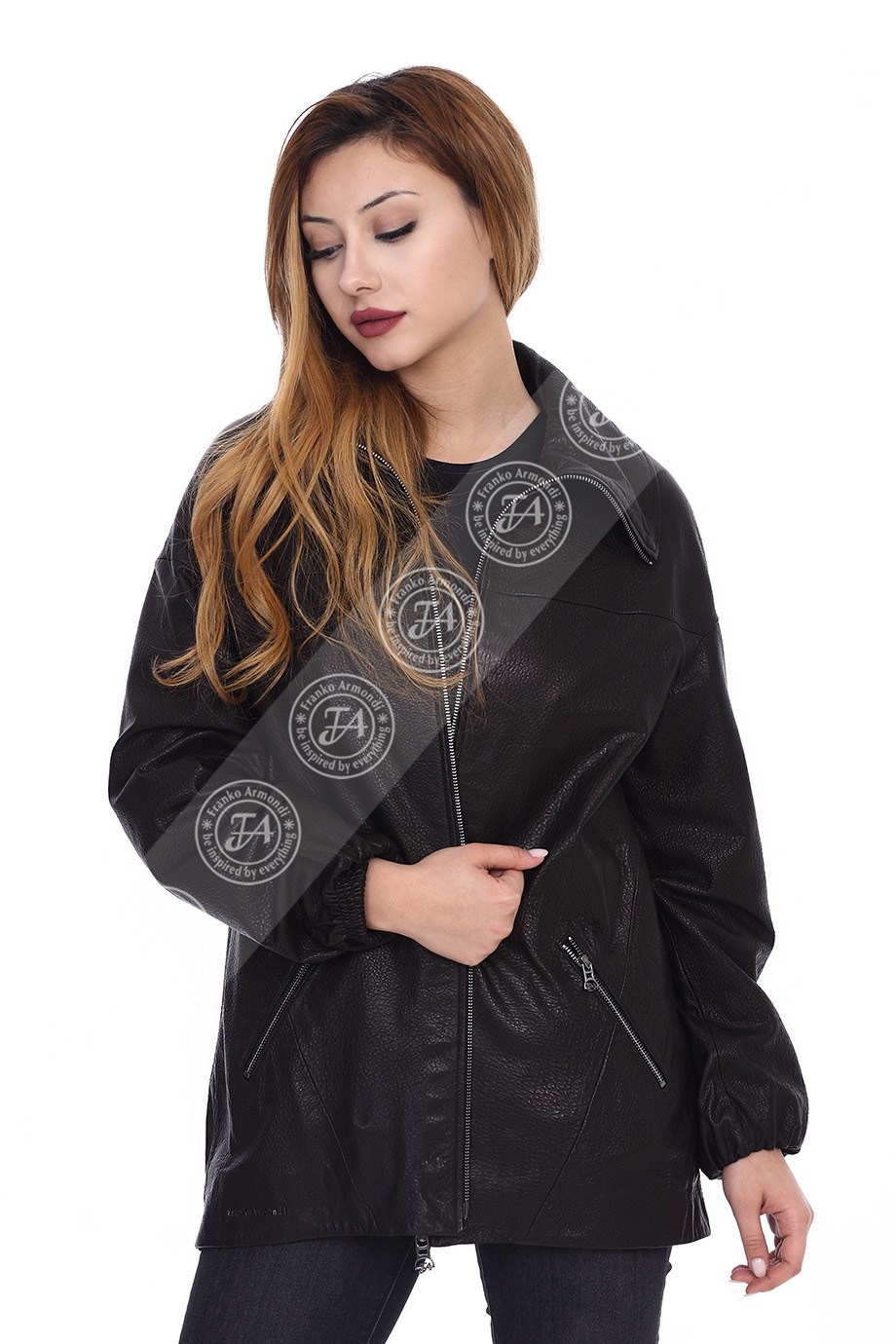 Bayan Gerçek Deri Klasik Kaban Oversize Siyah BO-1459A-19713 FA2