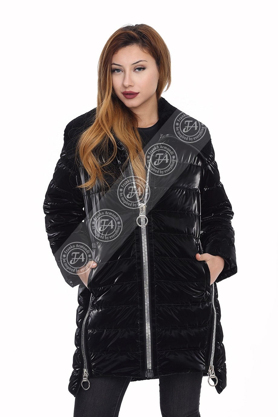 Bayan Gerçek Deri Klasik Kışlık Kaban  Su Geçirmez Kumaş Astragan Siyah BU-1514-19815 FA2