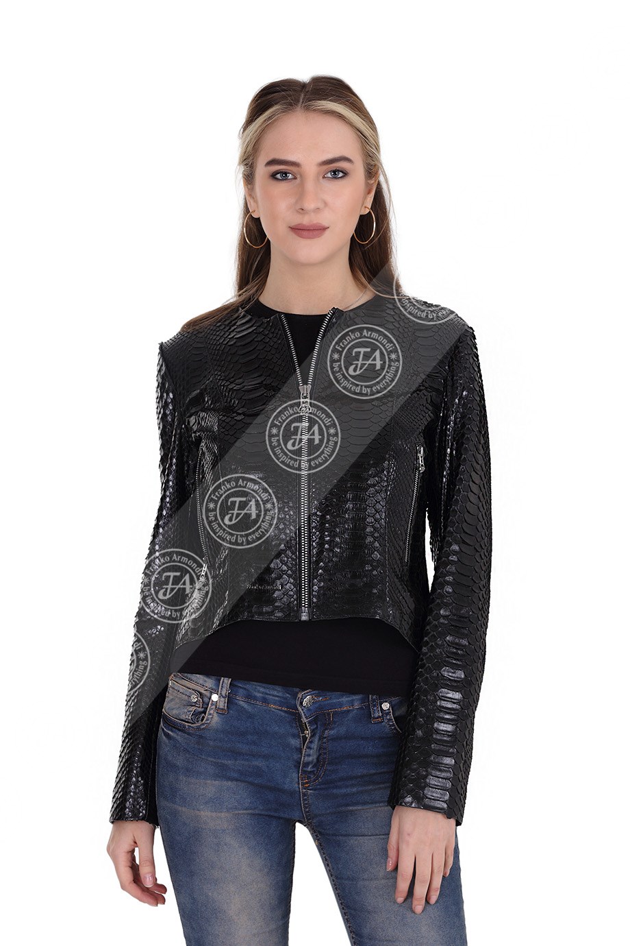 Bayan Gerçek Deri Klasik Luxury Ceket Komple Piton Siyah EBK-1404-19570 FA2