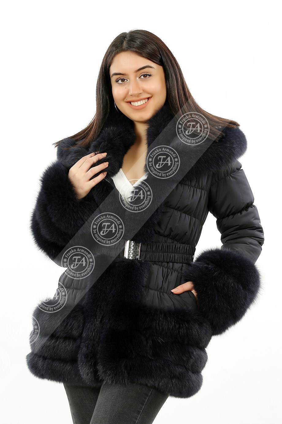 Bayan Gerçek Deri Klasik Luxury Kaban  Kapşonlu Su Geçirmez Kumaş Tilki Laciver mk-bbk-dr-2378-19513 FA2