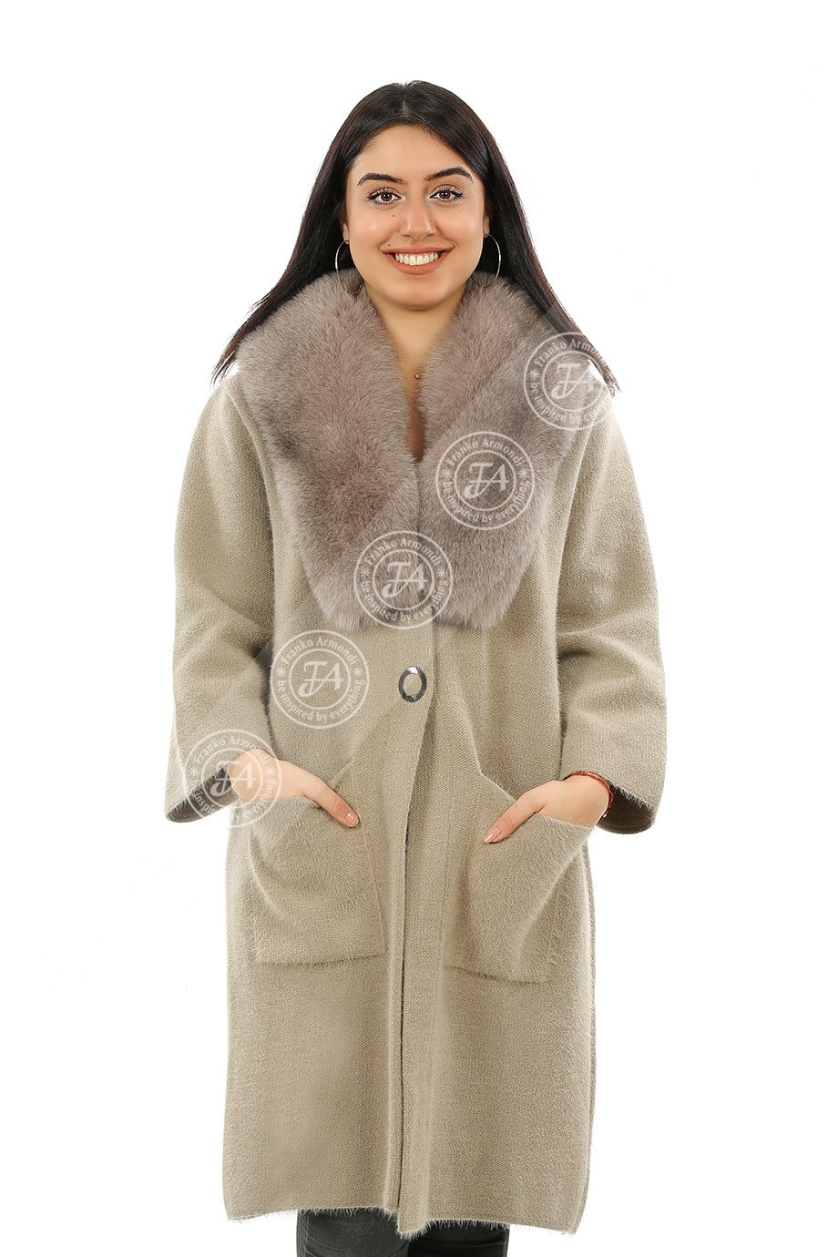 Bayan Gerçek Deri Klasik Luxury Kaban  Triko Tilki Bej mk-bbk-19-19-19517 FA2