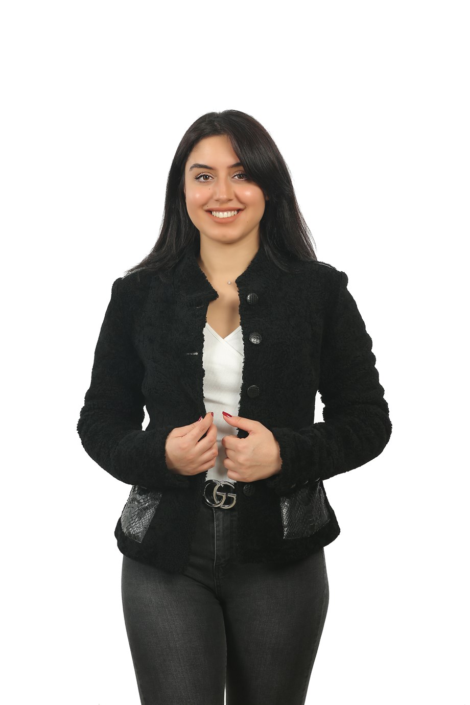 Bayan Gerçek Deri Klasik Luxury Kışlık Mont Siyah BK-796-18548 FA2