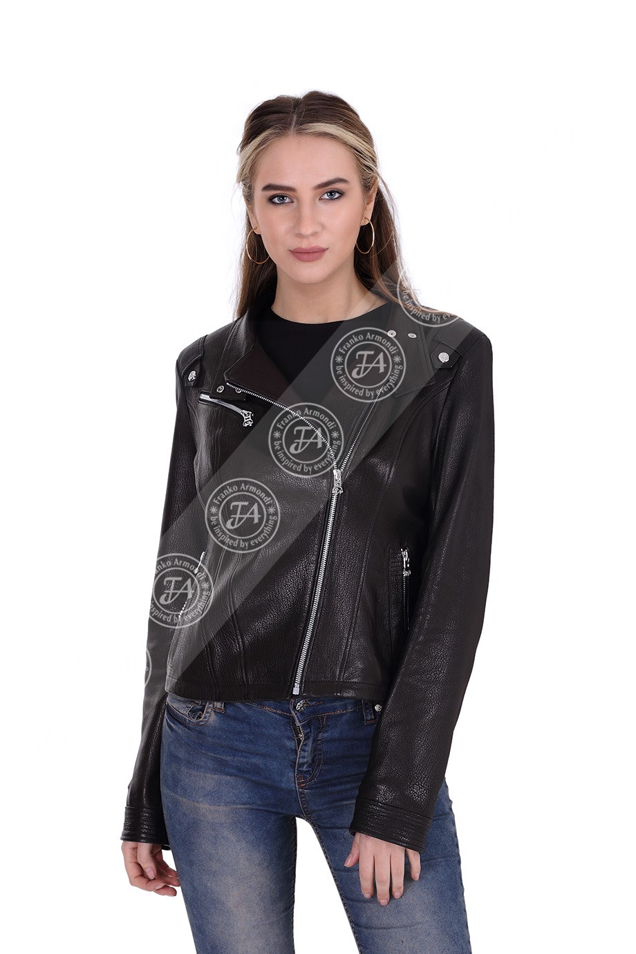 Bayan Gerçek Deri Spor Biker Mont  Siyah bk-1325-19370 FA2