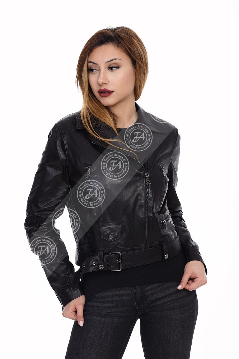 Bayan Gerçek Deri Spor Biker Mont  Siyah BK-1508-19807 FA2