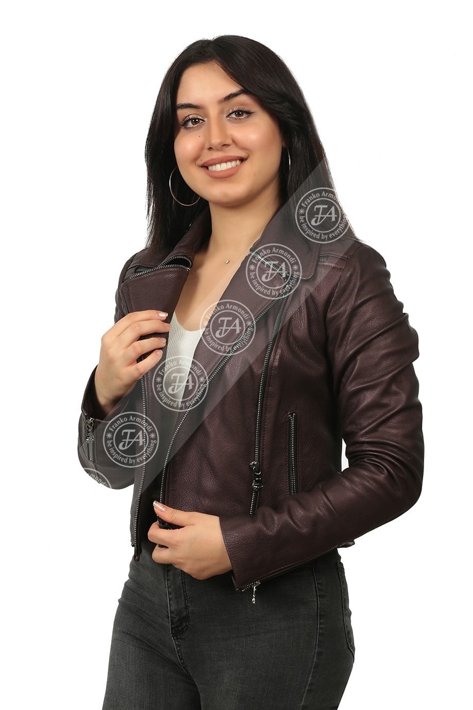 Bayan Gerçek Deri Spor Biker Mont Bordo bk-1146-19305 FA2