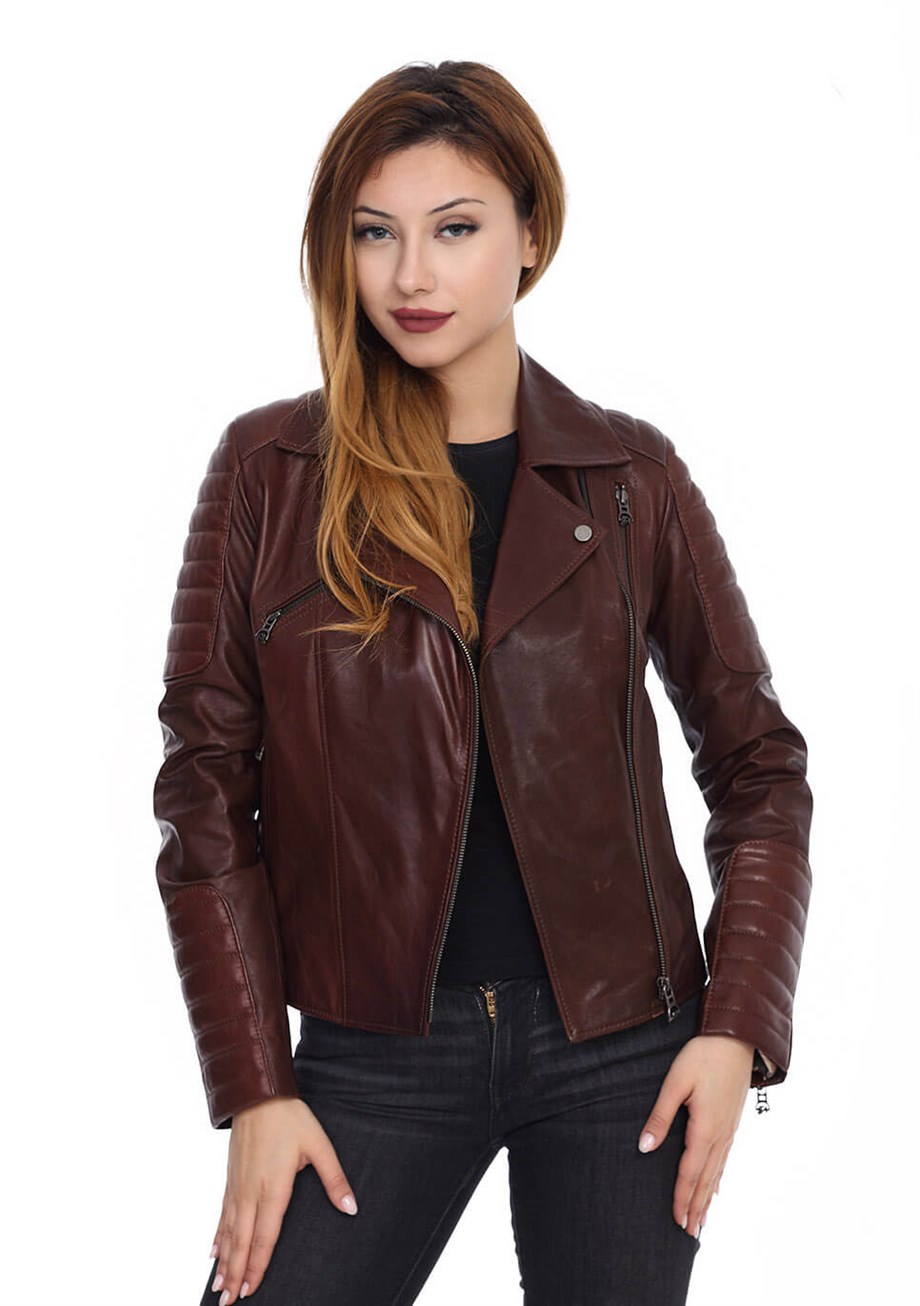 Bayan Gerçek Deri Spor Biker Mont Fındık Kahve bk-574-17444 FA2