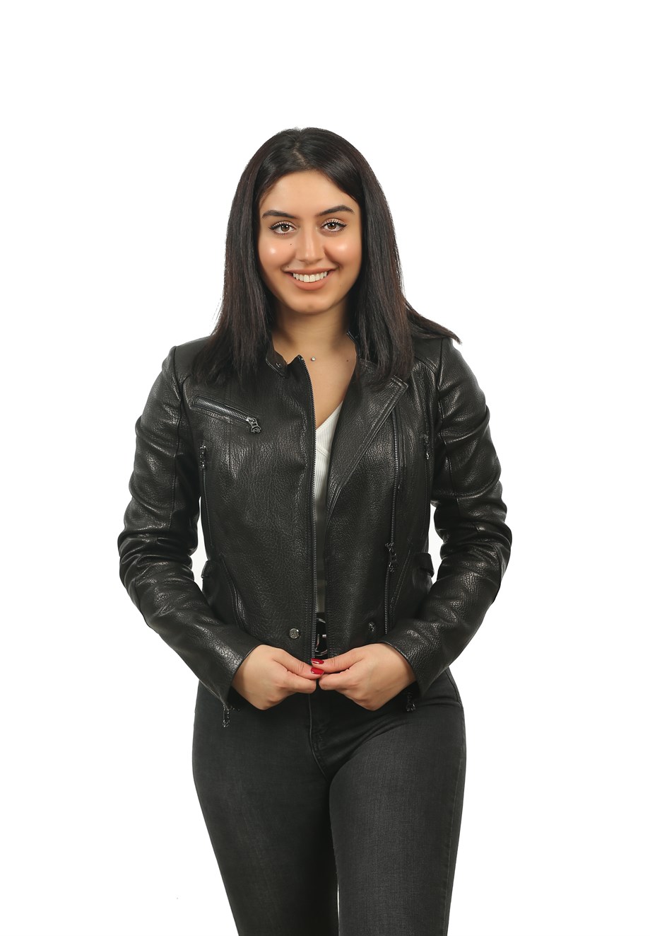 Bayan Gerçek Deri Spor Biker Mont Siyah BK-1313-19356 FA2